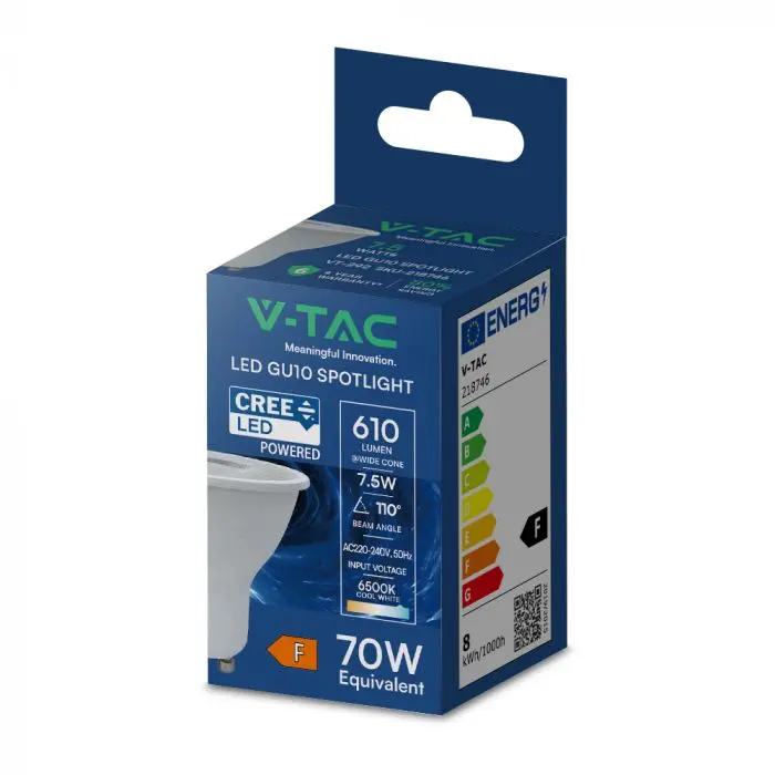 V-TAC - Φωτιστικό LED Chip CREE GU10 7,5W 110° Κάλυψη Ματ 4000K V-TAC - Φωτιστικό LED Chip CREE GU10 7,5W 110° Κάλυψη Ματ 4000K