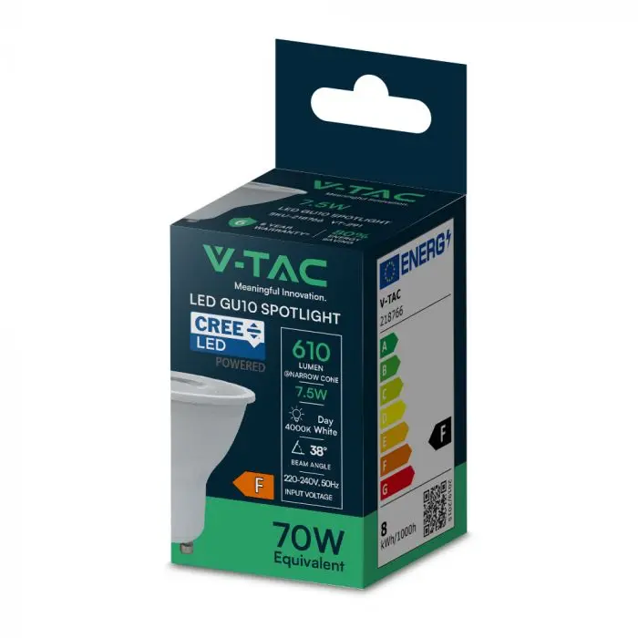 V-TAC - Φωτιστικό LED Chip CREE GU10 7,5W 38° 4000K V-TAC - Φωτιστικό LED Chip CREE GU10 7,5W 38° 4000K