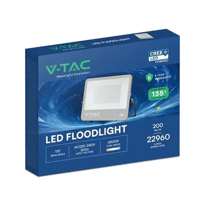 V-TAC - Faro Slim LED SMD Chip CREE 200W 135LM\/W Καλώδιο 1μ Μαύρο 6500K IP65 232216