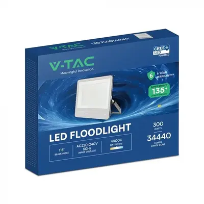 V-TAC - Faro Slim LED SMD Chip CREE 300W 135LM\/W Καλώδιο 1μ Μαύρο 4000K IP65 238256